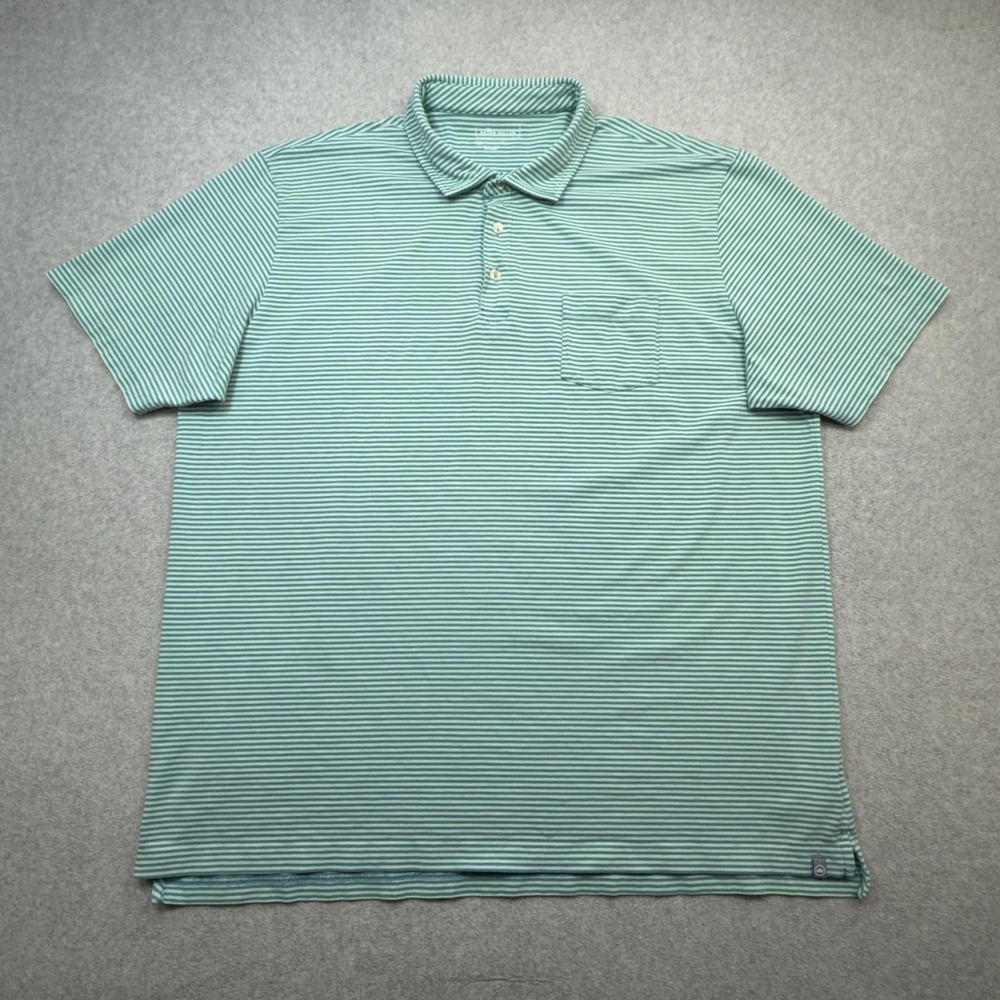 Peter Millar Tybee Stripe Polo Shirt Mens XXL Green Cotton Stretch Golf Logo